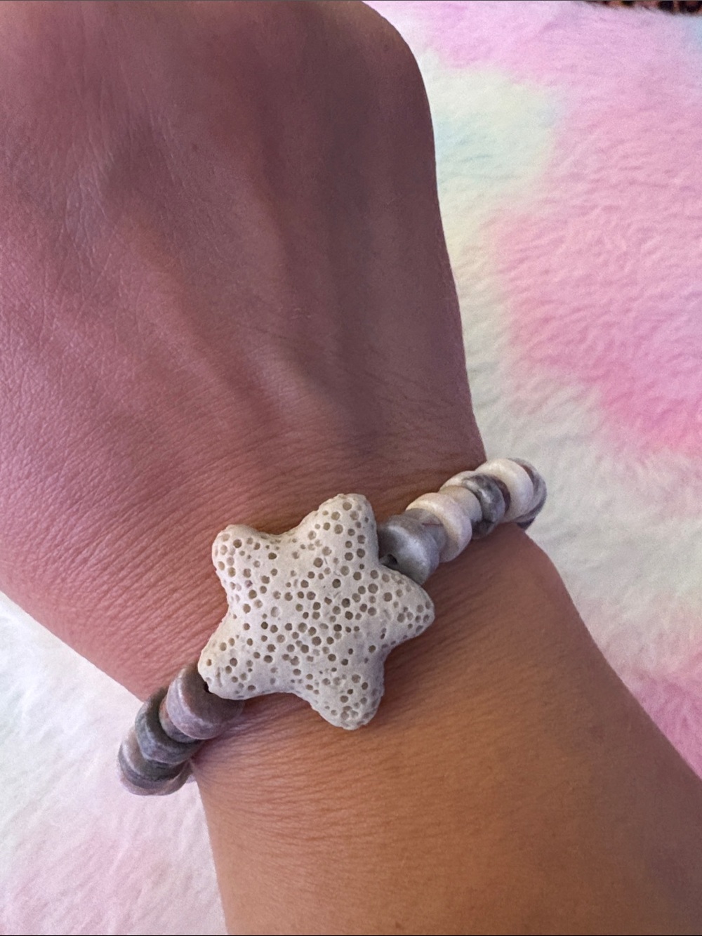 Hand Crafted Neutral Stone Star Bracelet - Gray, Cream, Pink Tones
